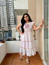 White Rayon Embroidered Midi